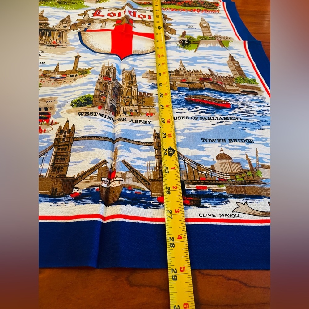 Vintage Cotton Tea Towel London Clive Mayor Souvenir Big Ben Buckingham Bridge - Picture 9 of 10